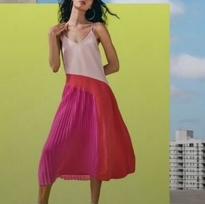 Colorblock Pink and Red Midi Dress